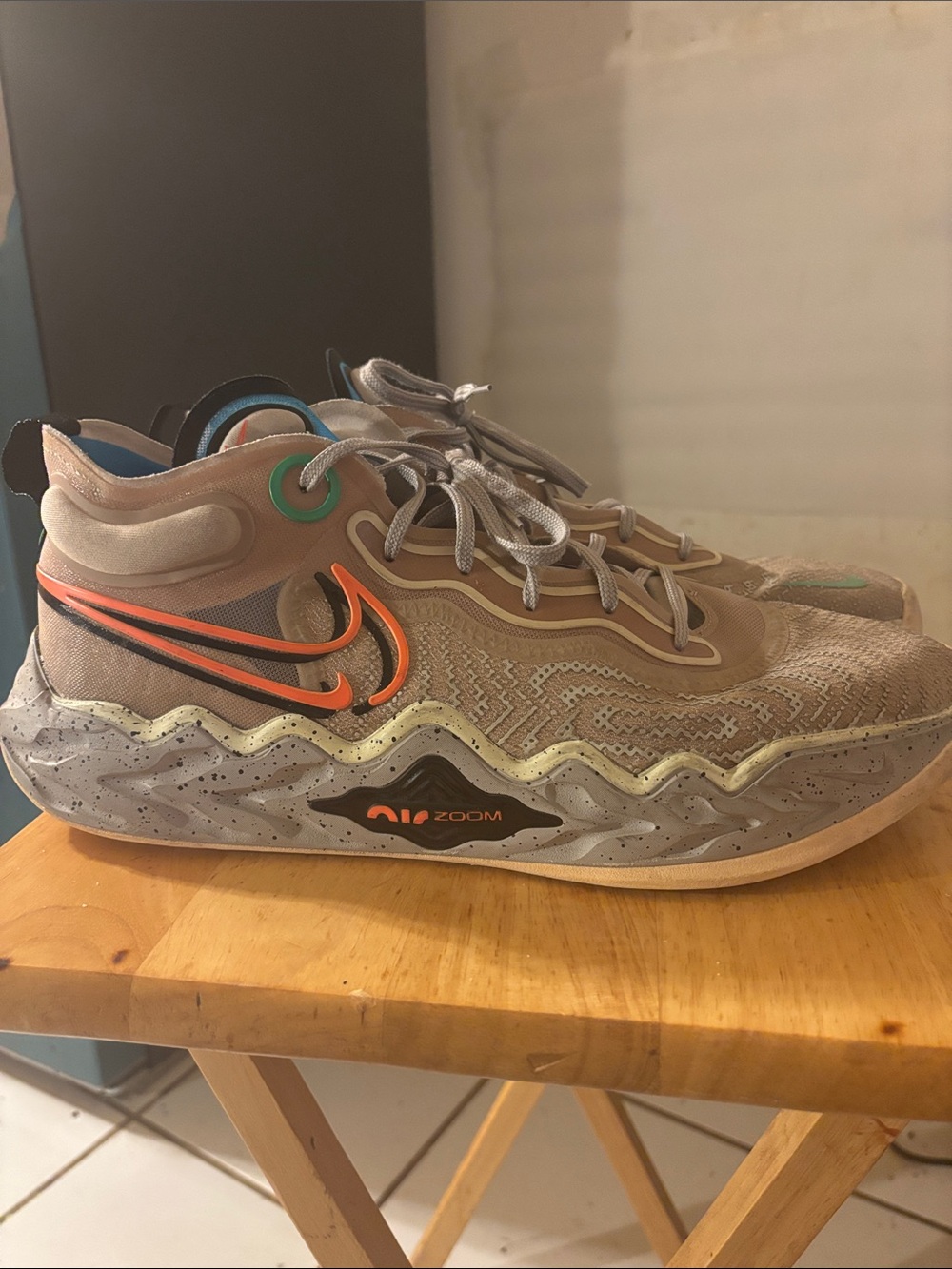 Nike Men’s Air Zoom Running Shoe - Taupe with Orange and Green Accents